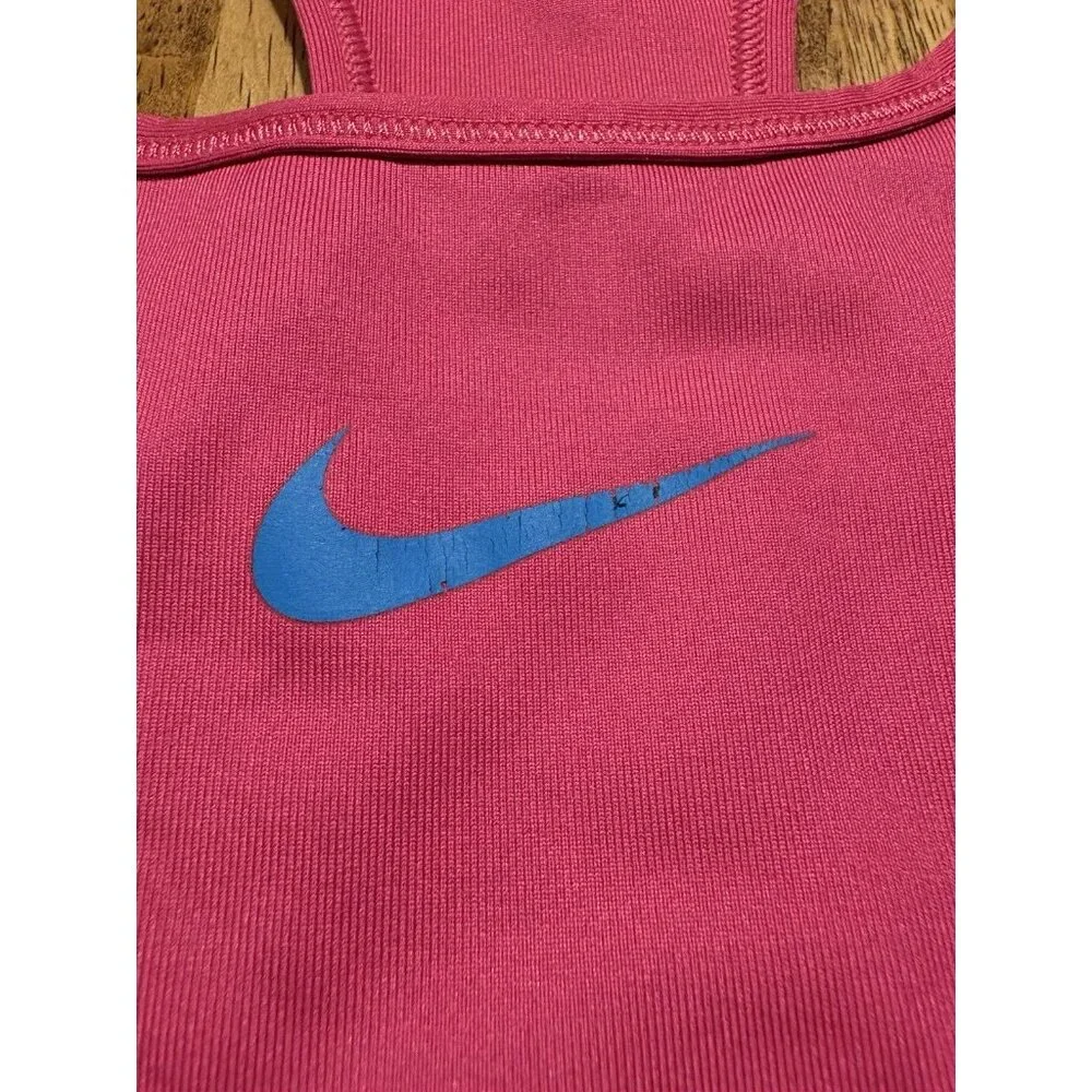 NIKE‎ Dri-Fit Sports Bra Size Small Magenta Pink Blue Swoosh Gym Running Outdoor